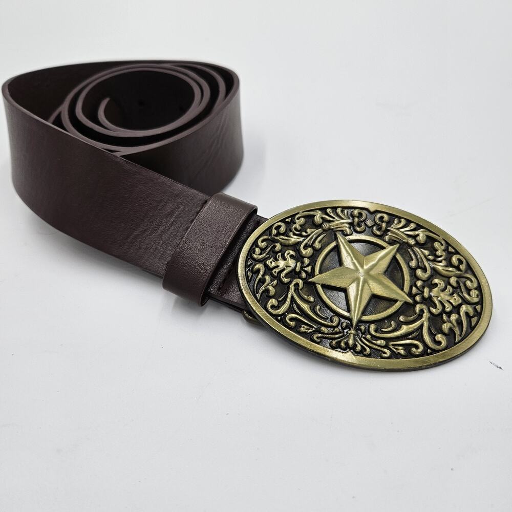 Vintage Gold 5 Star Brown Leather Belt 38" Long Western Texas Cowboy Lone Star